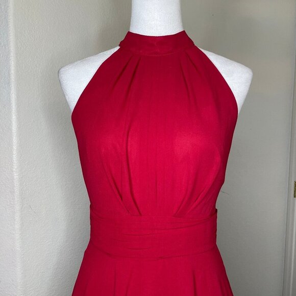 iEFiEL Burgundy Sleeveless Halter Neck High-Low Flare Evening Party Dress Sz 4 - Picture 3 of 11
